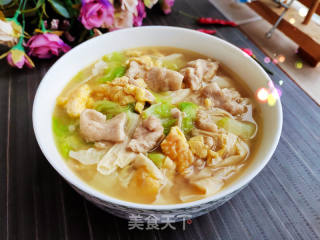 鸡蛋肉片豆皮汤的做法步调：9