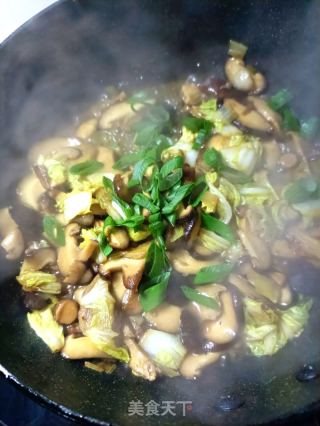 猪肉利剑菜炒喷鼻菇的做法步调：11