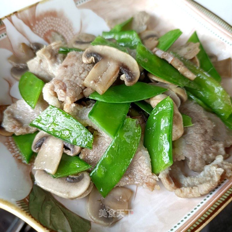 梅花肉荷兰豆炒心蘑的做法