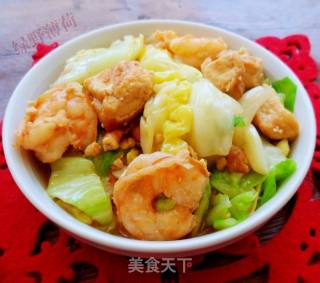 洋利剑菜炒虾仁豆腐的做法步调：8
