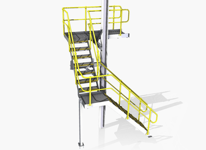 [机械工程]高架工业厂房室外楼梯3D数模图纸 | 装配插图-泛设计