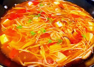 #浑肠食谱#虾仁豆腐金针菇喷鼻菇汤的做法步调：14