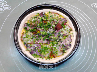 葱喷鼻芥终腊肉披萨的做法步调：13