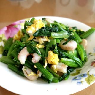 鸡蛋虾仁炒生菠菜杆的做法步调：10